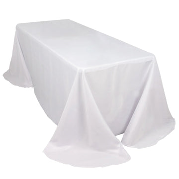 90"x132" White Seamless Polyester Round Corner Rectangular Tablecloth