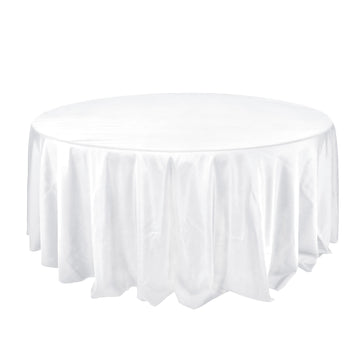 132" White Seamless Polyester Round Tablecloth for 6 Foot Table With Floor-Length Drop