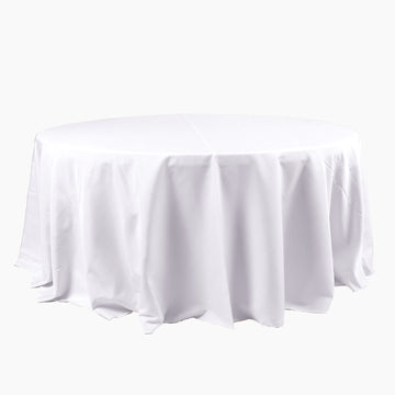 120" White Seamless Polyester Round Tablecloth for 5 Foot Table With Floor-Length Drop