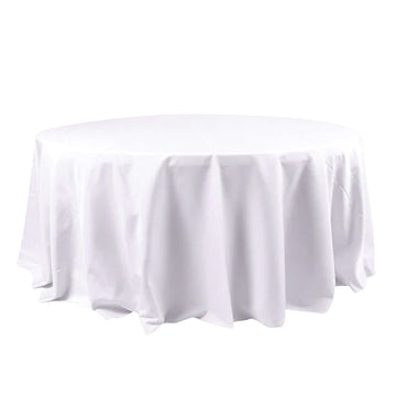 120" White Seamless Polyester Round Tablecloth for 5 Foot Table With Floor-Length Drop