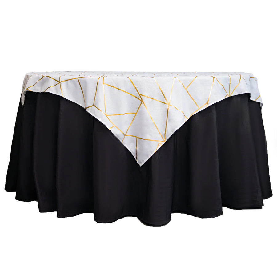 54x54 inches White Polyester Square Overlay With Gold Foil Geometric Pattern