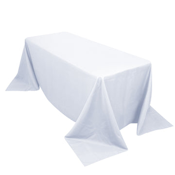 90"x132" White Seamless Premium Polyester Rectangular Tablecloth - 220GSM for 6 Foot Table With Floor-Length Drop