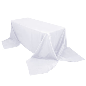 90"x156" White Seamless Premium Polyester Rectangular Tablecloth - 220GSM for 8 Foot Table With Floor-Length Drop