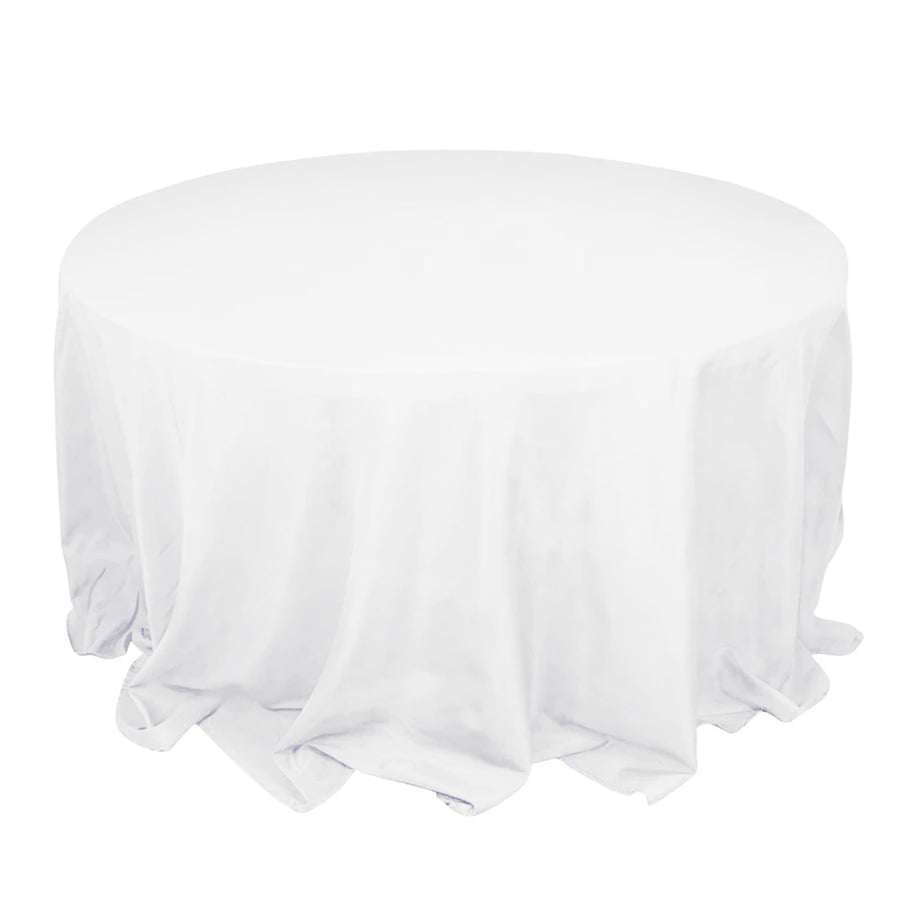 132inch White 200 GSM Seamless Premium Polyester Round Tablecloth