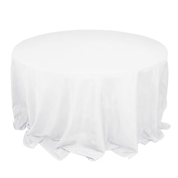 132" White Seamless Premium Polyester Round Tablecloth - 220GSM for 6 Foot Table With Floor-Length Drop
