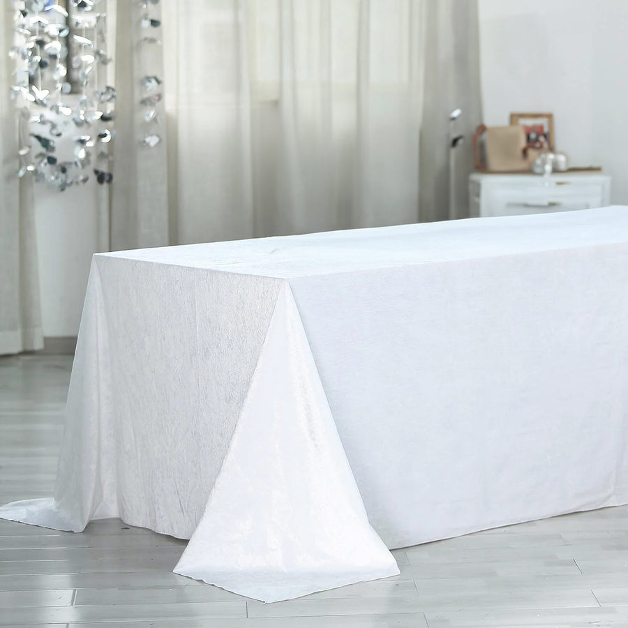 90inch x 156inch White Seamless Premium Velvet Rectangle Tablecloth, Reusable Linen