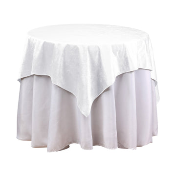 54"x54" White Seamless Premium Velvet Square Table Overlay, Reusable Linen
