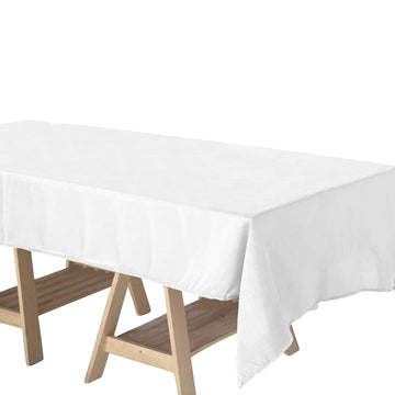 60"x102" White Seamless Rectangular Tablecloth, Linen Table Cloth With Slubby Textured, Wrinkle Resistant