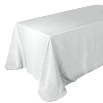 90"x132" White Seamless Rectangular Tablecloth, Linen Table Cloth With Slubby Textured, Wrinkle Resistant for 6 Foot Table With Floor-Length Drop