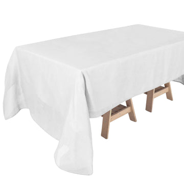 60"x126" White Seamless Rectangular Tablecloth, Linen Table Cloth With Slubby Textured, Wrinkle Resistant