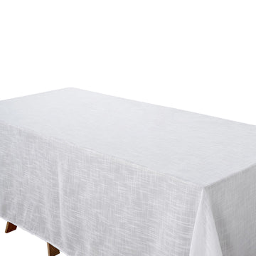 90"x156" White Seamless Rectangular Tablecloth, Linen Table Cloth With Slubby Textured, Wrinkle Resistant for 8 Foot Table With Floor-Length Drop