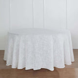 120" White Linen Round Tablecloth | Slubby Textured Wrinkle Resistant Tablecloth