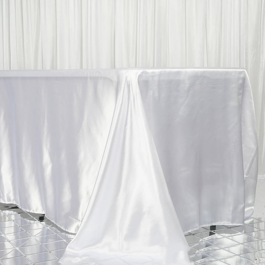 90x156 White Satin Rectangular Tablecloth