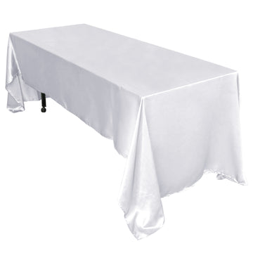 60"x126" White Seamless Satin Rectangular Tablecloth