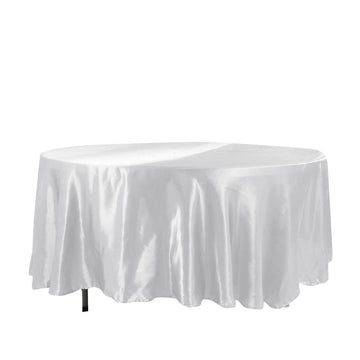108" White Seamless Satin Round Tablecloth
