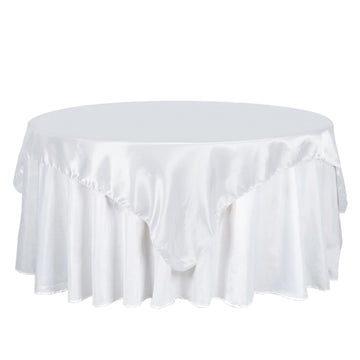 72" x 72" White Seamless Satin Square Tablecloth Overlay