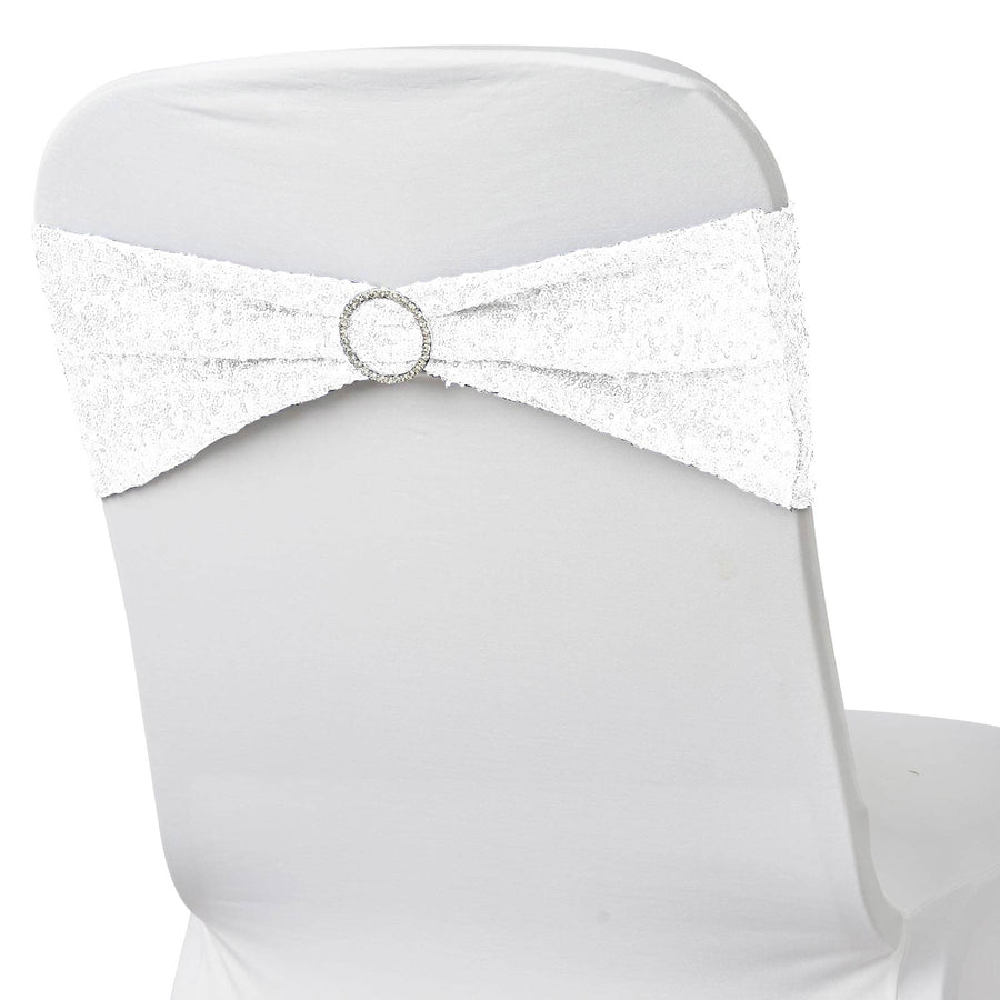 5 pack | 6x15 White Sequin Spandex Chair Sash