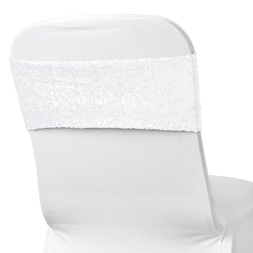 5 Pack | 6"x15" White Sequin Spandex Chair Sashes Bands