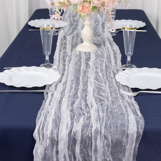 Elevate Your Event Decor with the 9ft White Sheer Crinkled Organza Table Runner