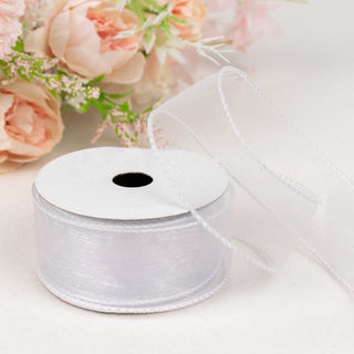 Elegant White Sheer Organza Wired Edge Ribbon - Perfect for Event Decor