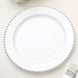 10 Pack | 10inch White / Silver Beaded Rim Disposable Dinner Plates, Round Plastic Party Plates