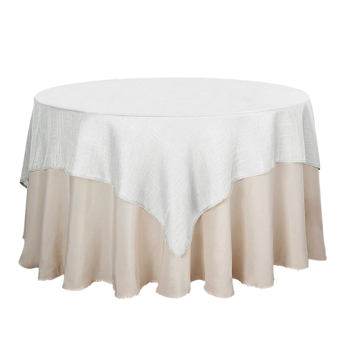 72x72 White Linen Square Overlay | Slubby Textured Wrinkle Resistant Table Overlay