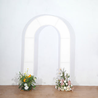 Elevate Your Event with the 8ft White Spandex Fitted Wedding Arch Cover