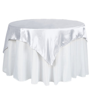 White Satin Table Overlay for Elegant Event Decor