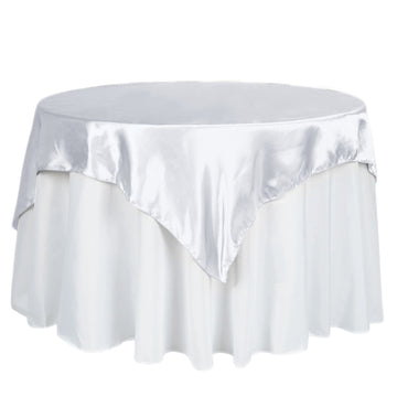 60"x60" White Square Smooth Satin Table Overlay