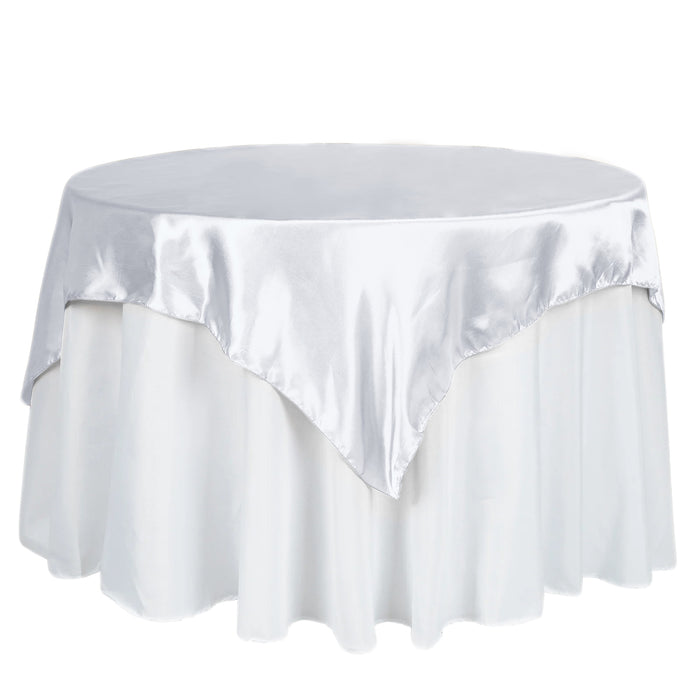 60"x 60" White Seamless Satin Square Tablecloth Overlay
