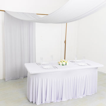White 4-Way Stretch Spandex Backdrop Curtain with Rod Pockets, Wrinkle Resistant Drapery Panel - 5ftx18ft