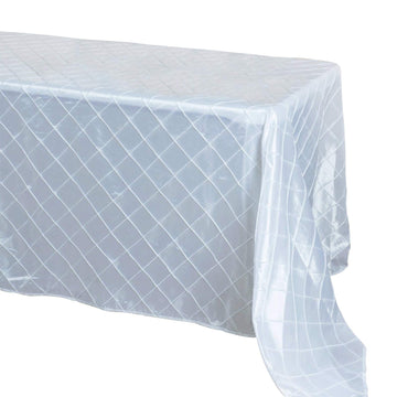 90" x 132" White Taffeta Pintuck Seamless Rectangular Tablecloth for 6 Foot Table With Floor-Length Drop