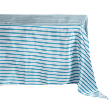 60"x102" White Turquoise Seamless Stripe Satin Rectangle Tablecloth