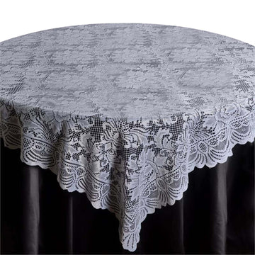 72"x72" White Victorian Lace Square Table Overlay