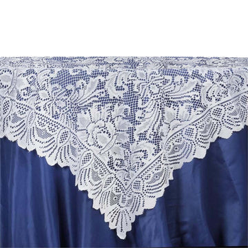 54"x54" White Victorian Lace Square Table Overlay