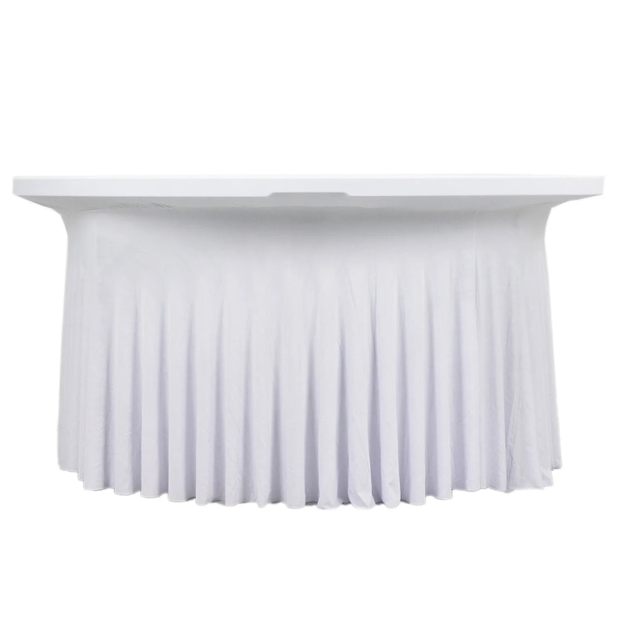 6ft White Wavy Spandex Fitted Round 1-Piece Tablecloth Table Skirt, Stretchy Table Cover#whtbkgd