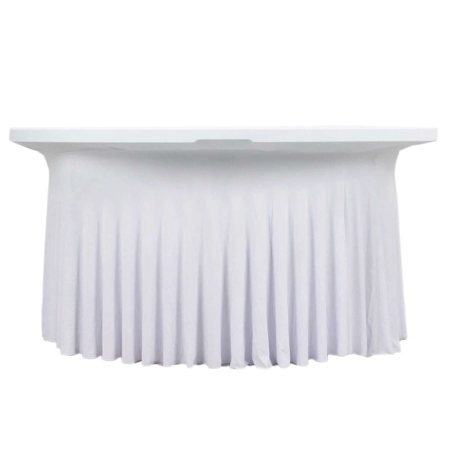 6ft White Wavy Spandex Fitted Round 1-Piece Tablecloth Table Skirt, Stretchy Table Cover#whtbkgd