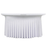White Stretch Spandex Fitted Round Tablecloth 60 in for 5 Foot Tables with Floor-Length Drop#whtbkgd