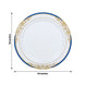 10 Pack | White With Royal Blue Rim 10inch Plastic Dinner Plates, Round With Gold Vine Design