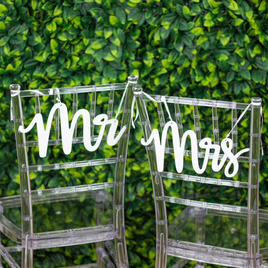Set of 2 | White Wood Mr and Mrs Chair Signs, Calligraphy Wall Hanging Decor#whtbkgd