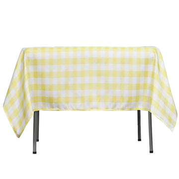 54"x54" White Yellow Seamless Buffalo Plaid Square Tablecloth, Checkered Gingham Polyester Tablecloth
