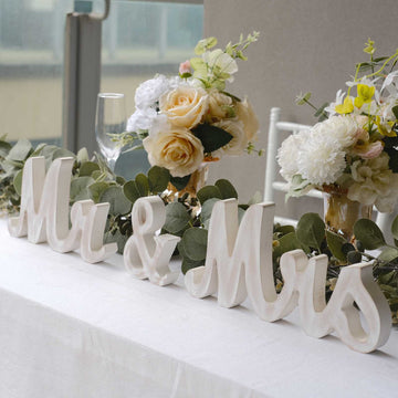 Whitewashed Rustic Wooden "Mr & Mrs" Wedding Table Display Signs, Farmhouse Chic Freestanding Letter Photo Props