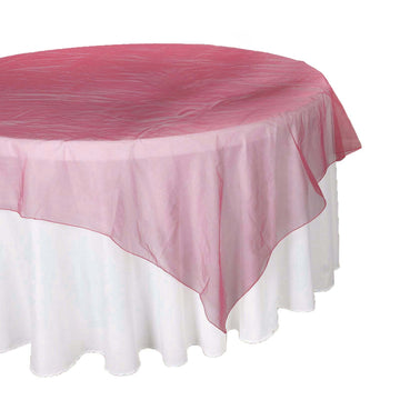 60"x60" Wine Sheer Organza Square Table Overlay