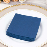 20 Pack | Navy Blue Soft Linen-Feel Airlaid Paper Cocktail Napkins, Highly Absorbent Disposable