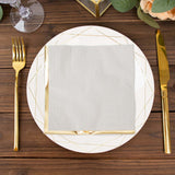 50 Pack | 2 Ply Soft Gray With Gold Foil Edge Dinner Paper Napkins