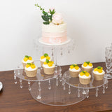 3-Tier Acrylic Cake Stand Clear with Hanging Crystal Pendants – Dessert Display for Weddings