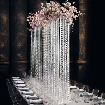 Acrylic Centerpiece Stand Rectangular Design with Pre-chained Crystal Beads Clear - Durable Flower Pedestal for Table or Floor 40"x40"