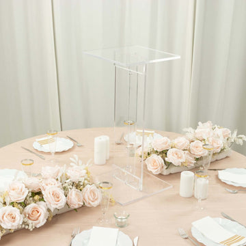 Acrylic Display Stand Flower Pedestal with Square Bases Clear - Durable 10mm Thick Wedding Centerpiece 24"