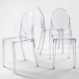 4 Pack Stackable Clear Acrylic Ghost Banquet Chairs with Oval Back, Fully Assembled Armless Event