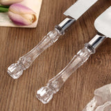 2 Set | Stainless Steel Knife and Server Party Favors Set With Clear Acrylic Handle | Free Gift Box 